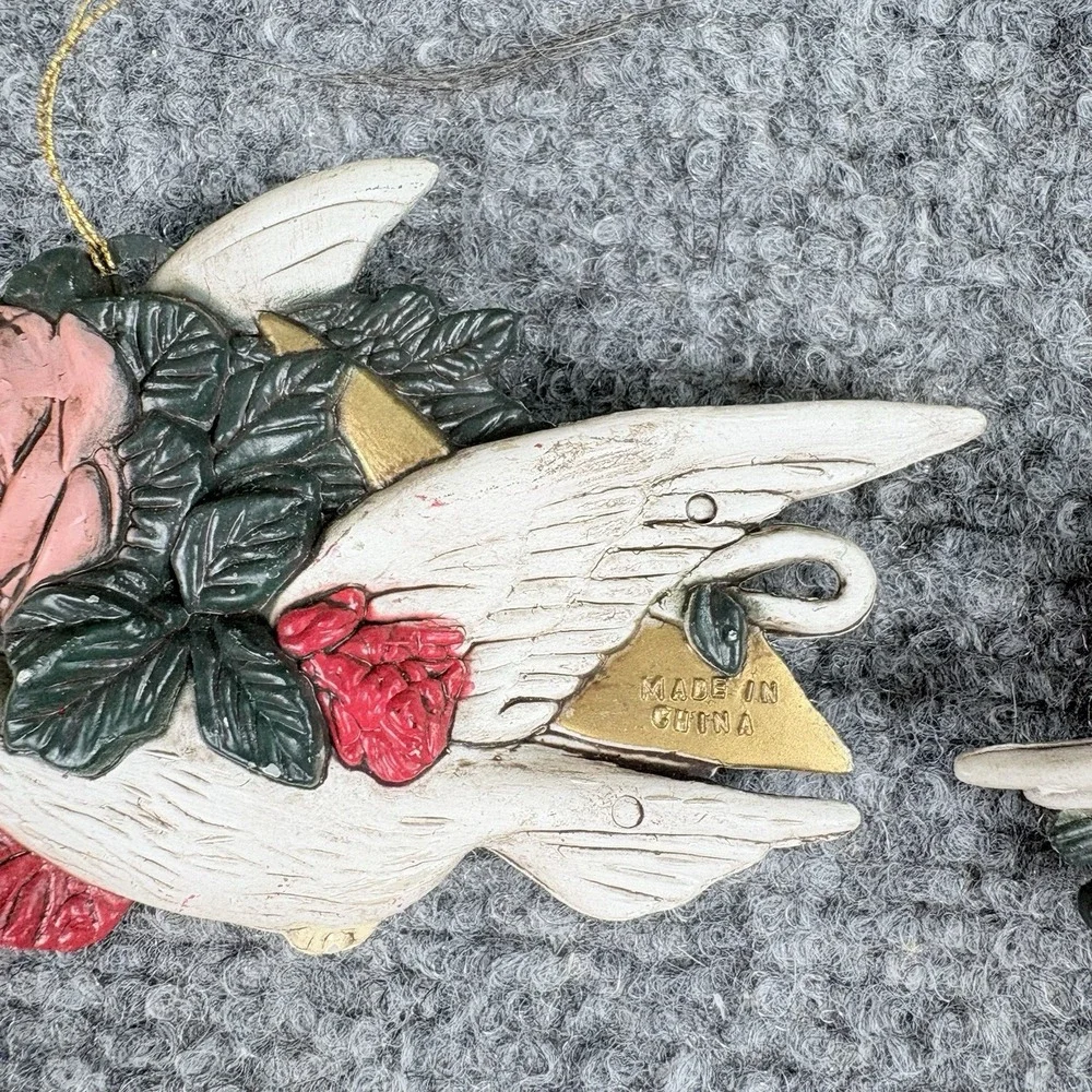Vintage‎ 90s Y2K Dove Christmas Ornaments Lot 3pc Romantic Holiday Rose Violin